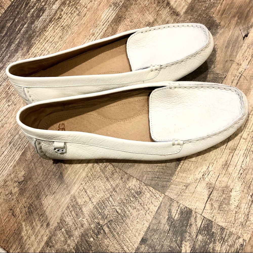 White leather UGG loafers